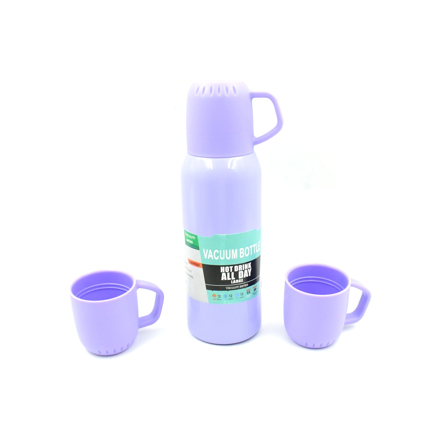 Vacuum Flask Set Stainless Steel Thermos With 3 Cup Creative Gift Set With Cover Handle Portable Car Water Bottle Set (Approx 500ml) - LootFaat