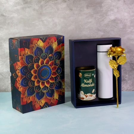 Effete Kulfi Almonds Gift Set - Golden Rose & Bottle (3 Pcs)