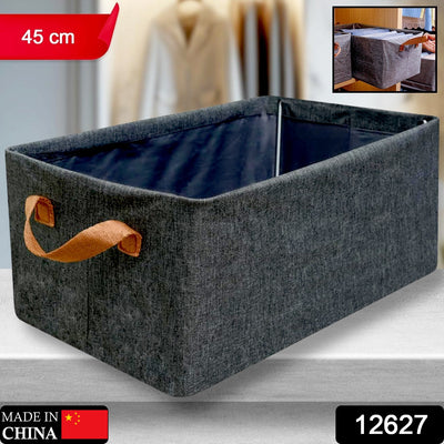 Foldable Storage Box with Lid & Handles - Linen Fabric (45cm) - second image
