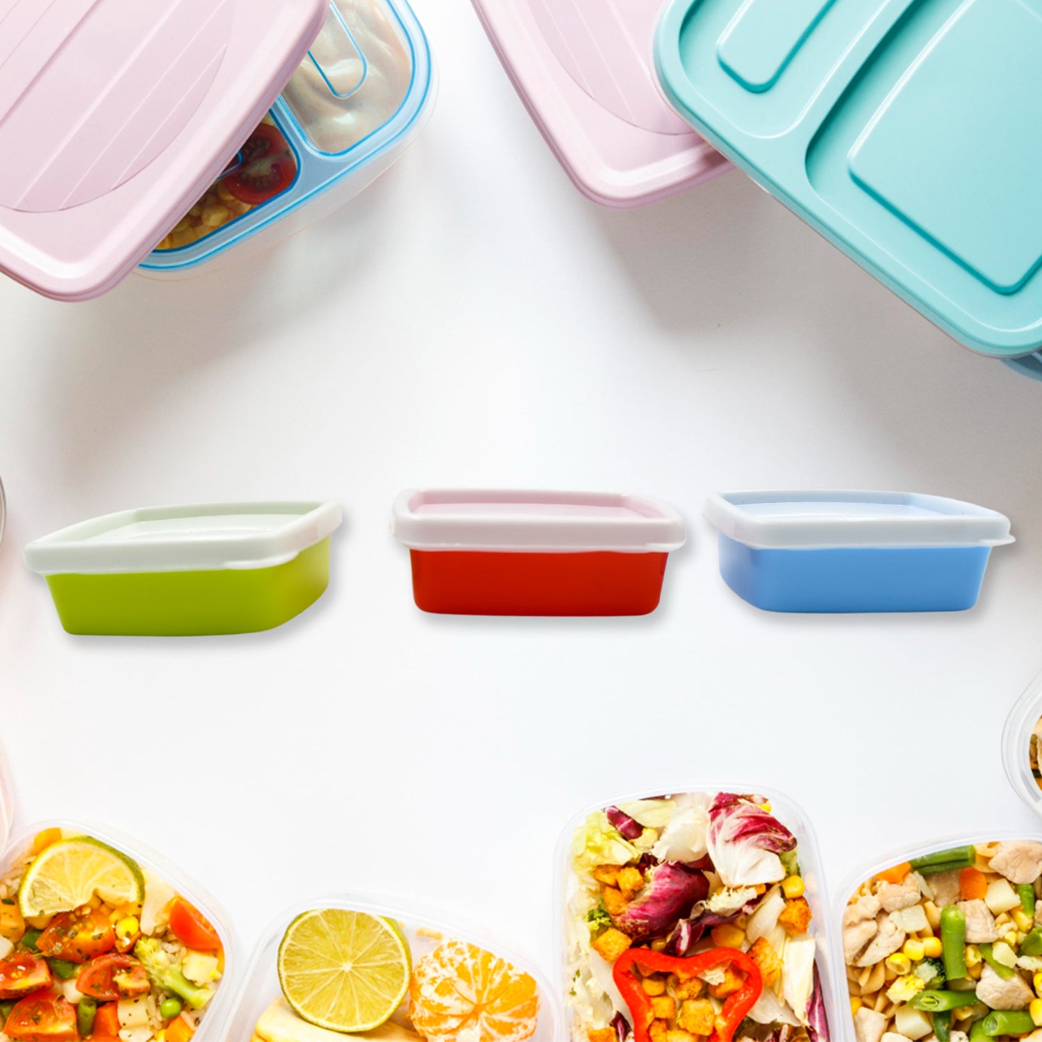 Plastic Airtight Containers Set Small Plastic Container Set Rectangular Plastic Food Pickle Fridge Containers Multicolor Kitchen Storage Container (3 Pcs Set) - LootFaat