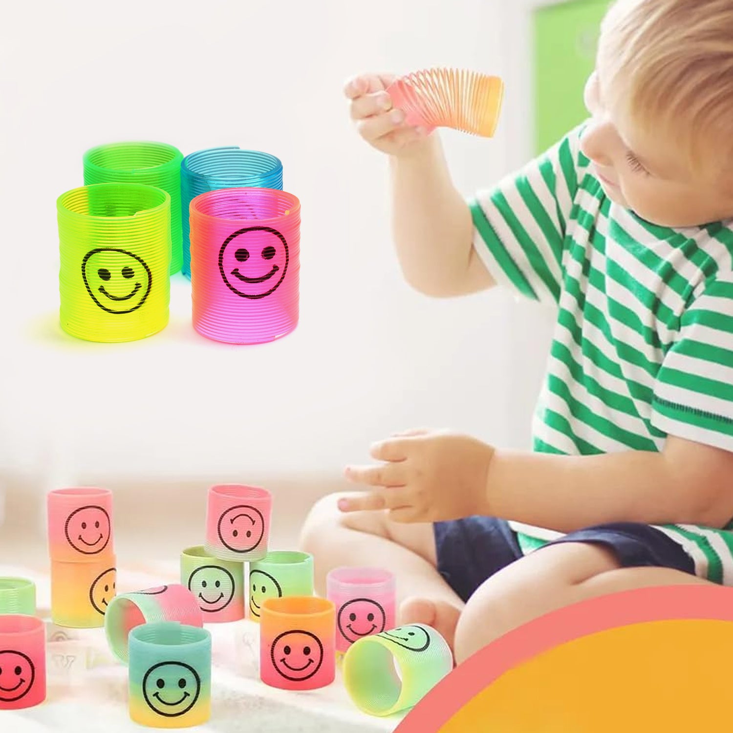 Multicolor Magic Smiley Spring Spring Toys Slinky Slinky Spring Toy Toy For Kids For Birthdays Compact And Portable Easy To Carry (12 Pcs Set) - LootFaat