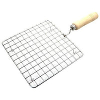 Kitchen Square Stainless Steel Roaster Papad Jali Barbecue Grill With Wooden Handle - LootFaat