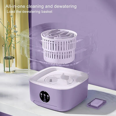 Foldable Mini Washing Machine with Drain Basket - Portable Washer for Travel, Camping, Baby Clothes