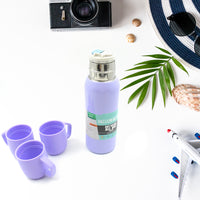 Vacuum Flask Set Stainless Steel Thermos With 3 Cup Creative Gift Set With Cover Handle Portable Car Water Bottle Set (Approx 500ml) - LootFaat