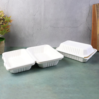 Fresheeclamshell Takeaway Compostable Bagasse Food Box 9x6x3 Inch  10 Pcs Pack