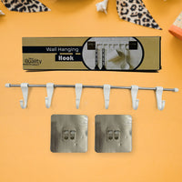 Stainless Steel Utensil Hanger Rail Nail Free Wall Mount With 2 Magic Stickers  6 Plastic Hooks For Kitchen - LootFaat
