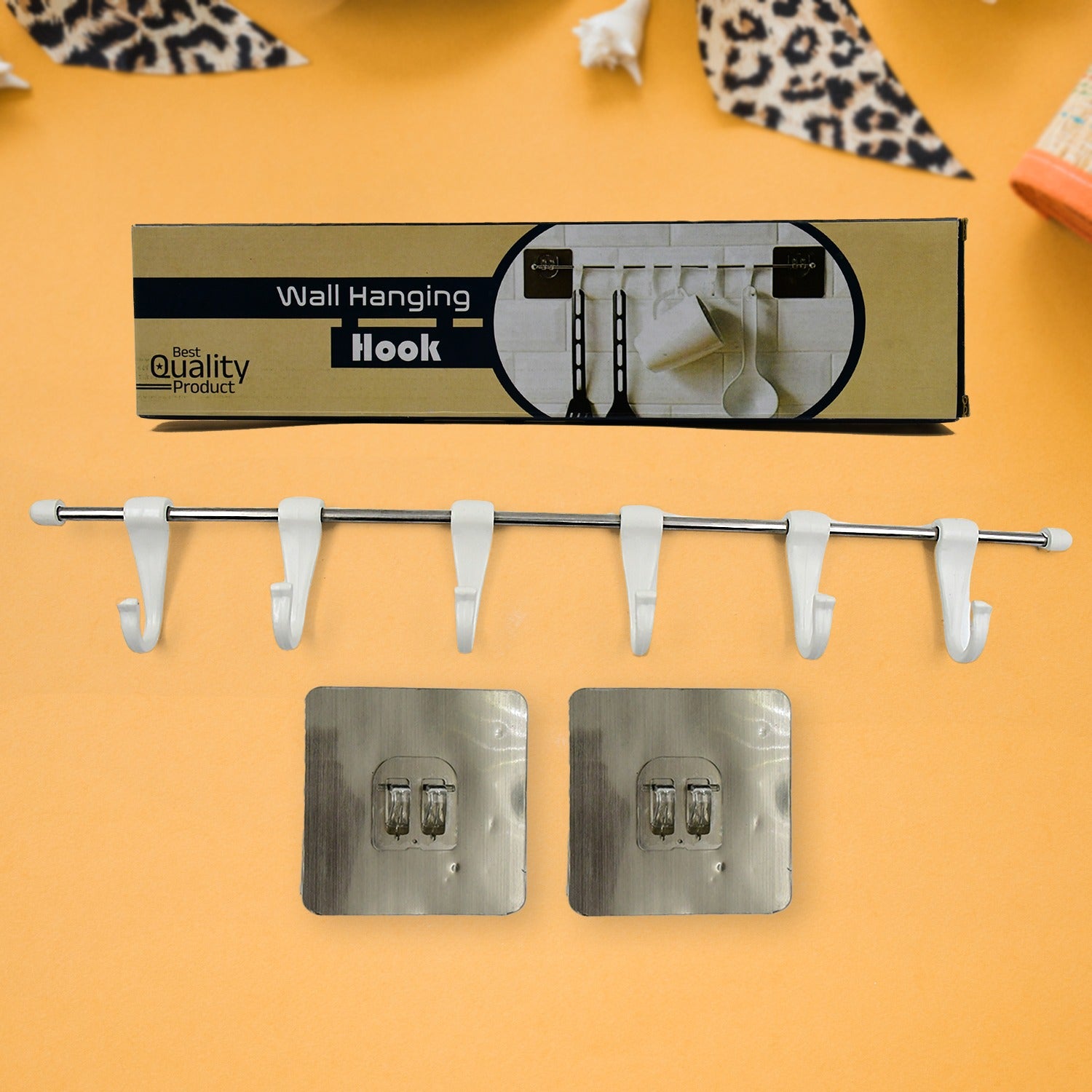 Stainless Steel Utensil Hanger Rail Nail Free Wall Mount With 2 Magic Stickers  6 Plastic Hooks For Kitchen - LootFaat