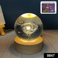 3D Crystal Ball Lamp with Wooden Base - Night Light for Home Decor