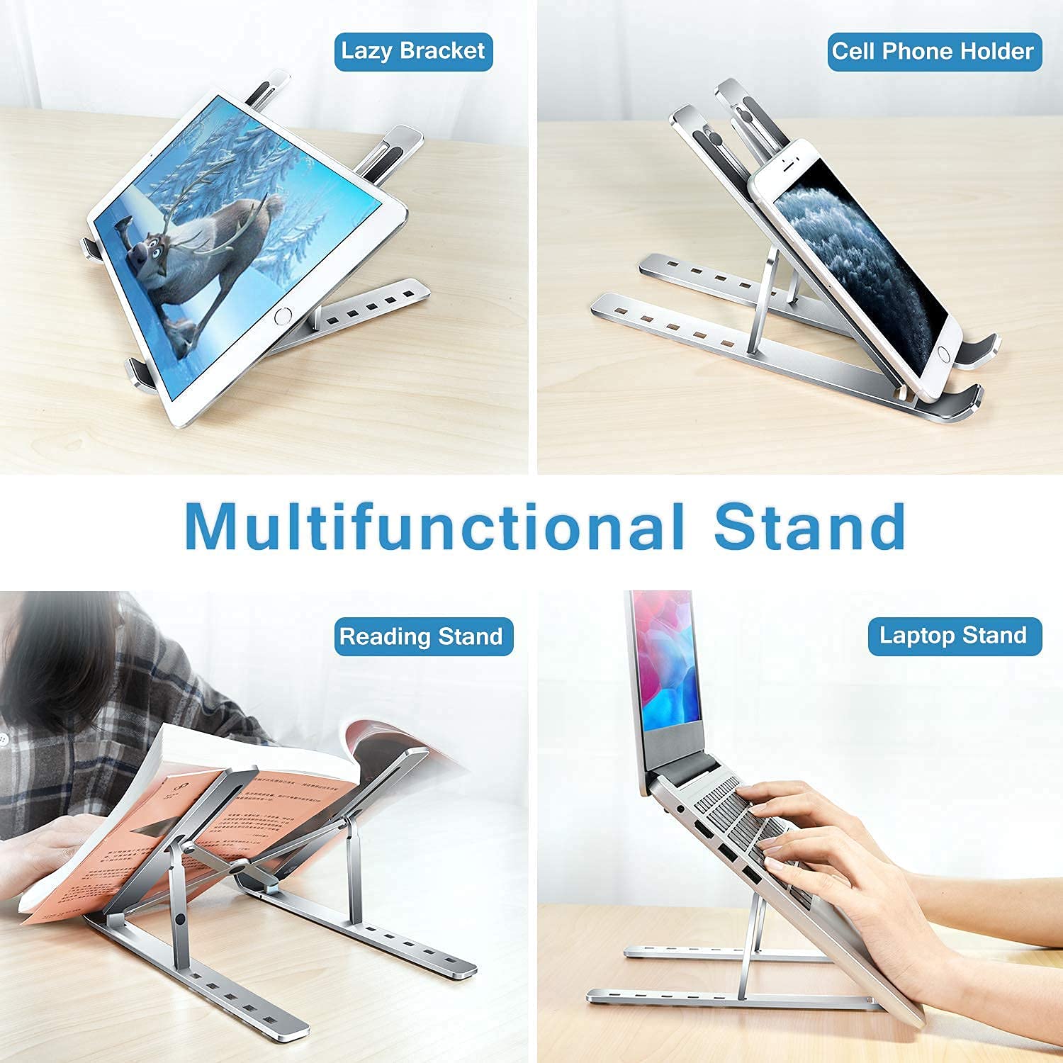 Laptop Stand For Desk  Metal Portable Laptop Stand With 6 Adjustable Angles  Laptop Riser Phone And Tablet Stand  Compatible For All Laptop - LootFaat
