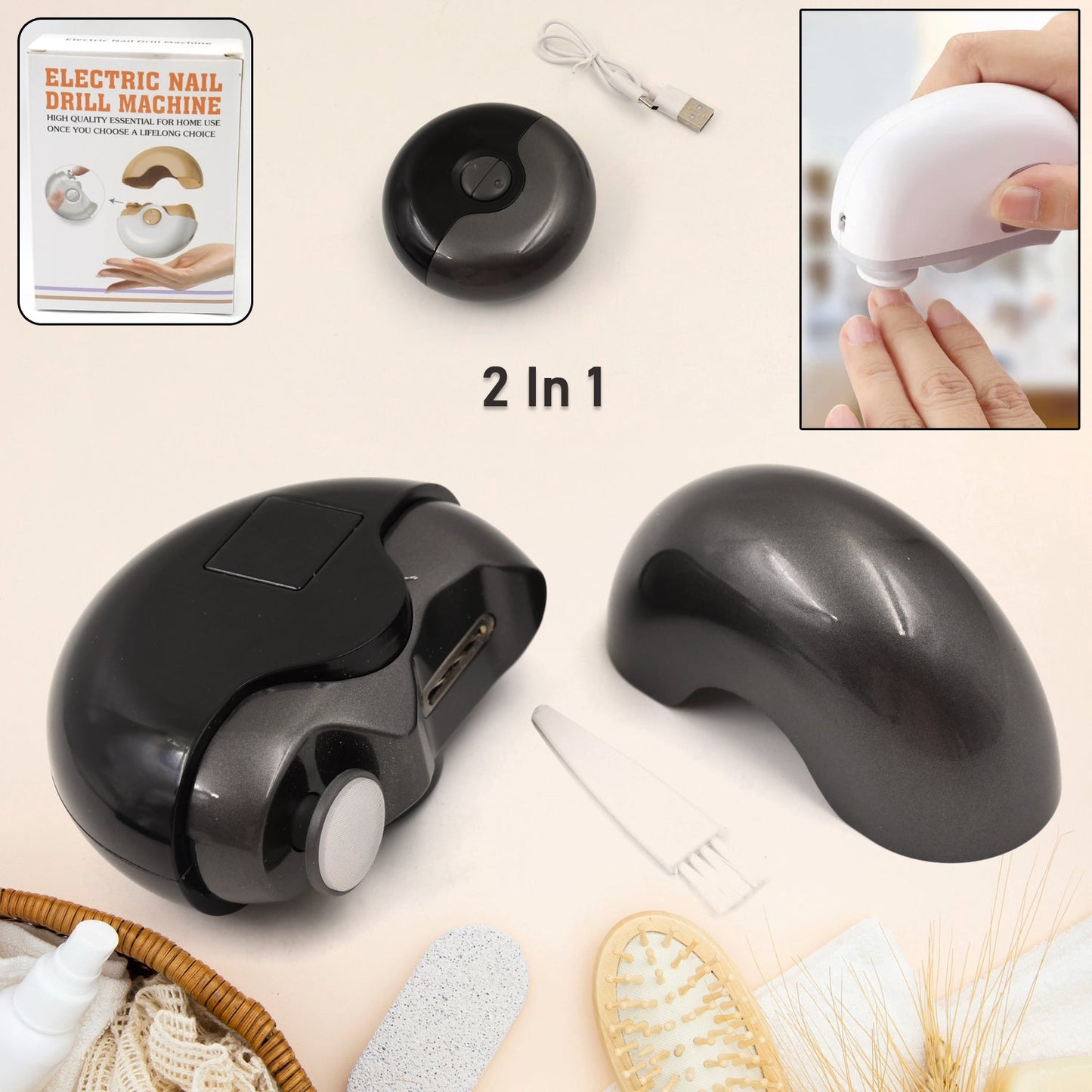 2-in-1 Electric Nail Clipper & File with Light