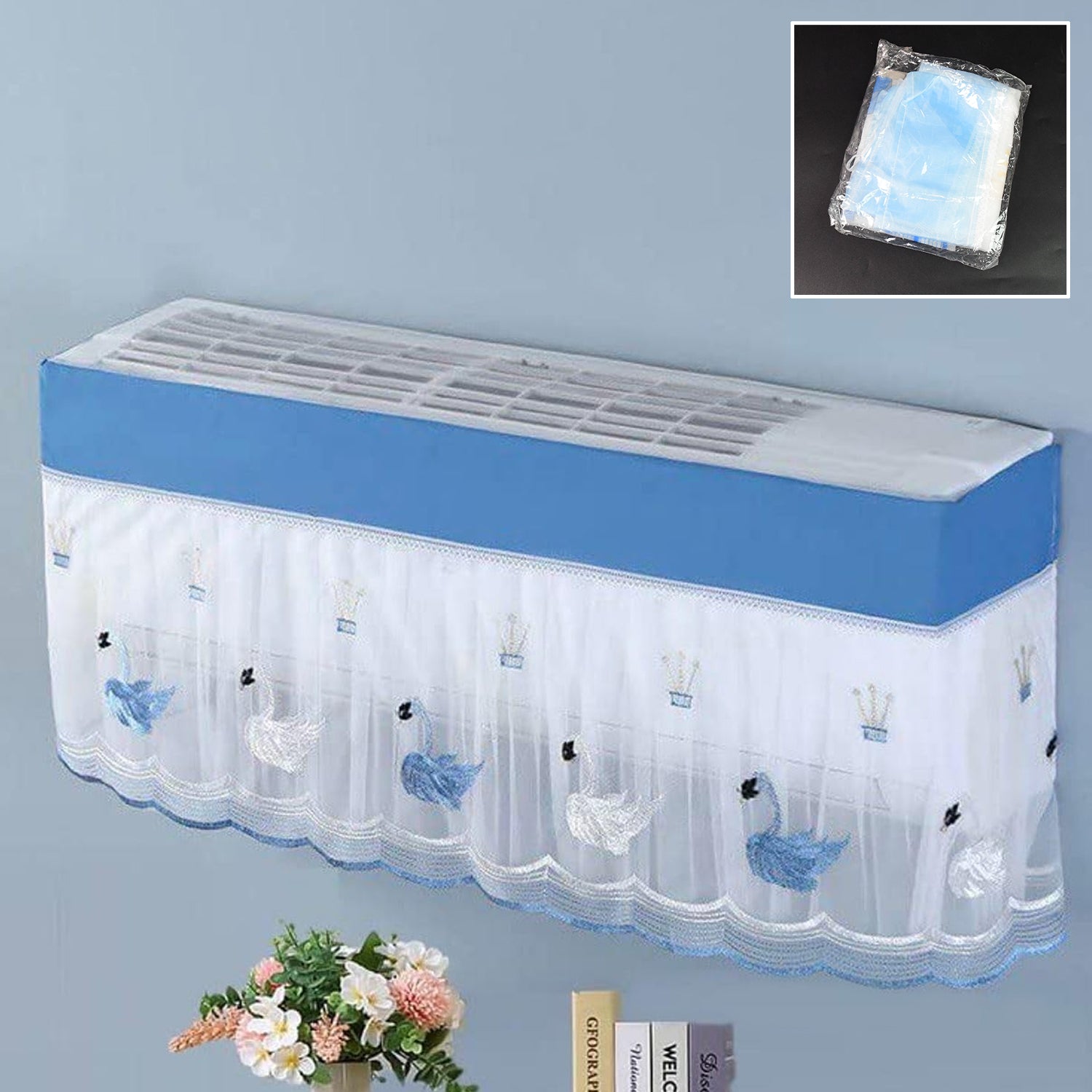 Ac Cover Air Conditioning Dust Cover Folding Designer (Approx 1 Ton  1 Pc  Ac Curtain  Mix Design) - LootFaat
