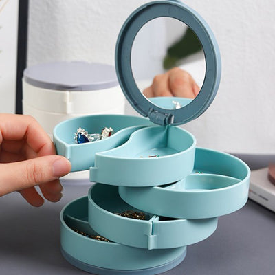 4 Layers Jewellery Box 360 Degree Rotating Jewelry Box Jewelry And Earring Organizer Box With Mirror Accessory Storage Box Travel Decor Portable Jewelry Case Ornaments Storage Box Necklace Jewelry Organizer Jewelry Organizer Box