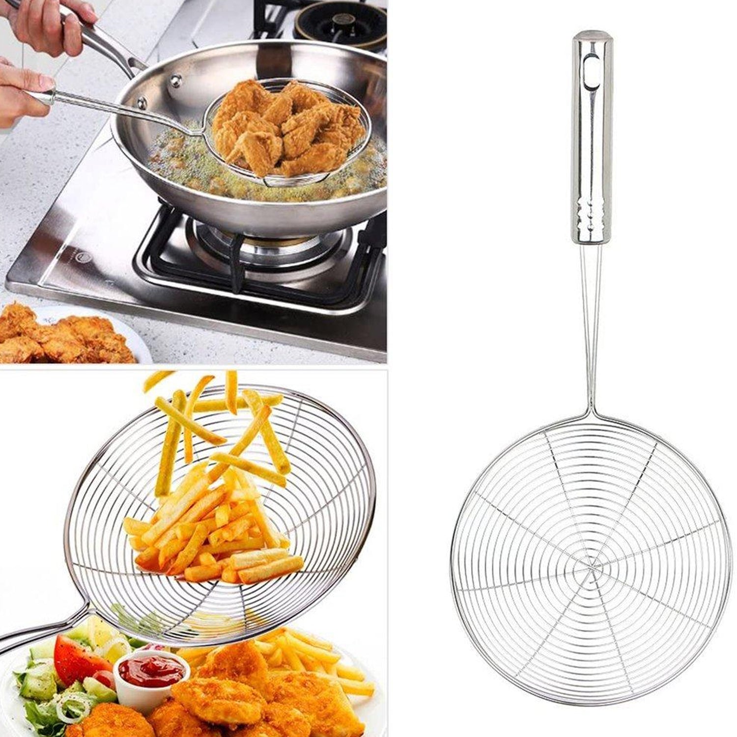 Large Oil Strainer To Get Perfect Fried Food Stuffs Easily Without Any Problem And Damage. - LootFaat