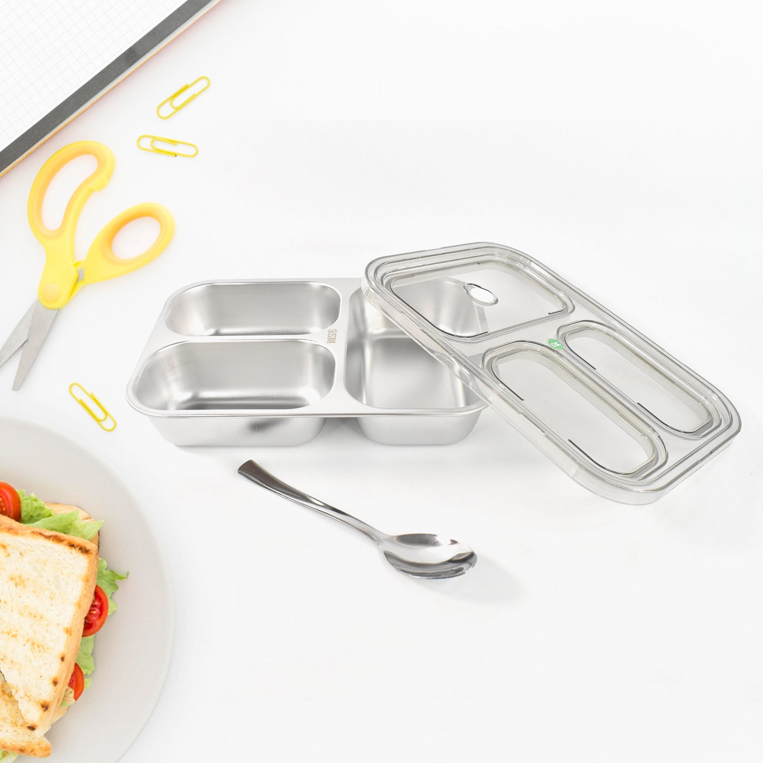 3 Compartment Transparent Stainless Steel Lunch Box For Kids - LootFaat