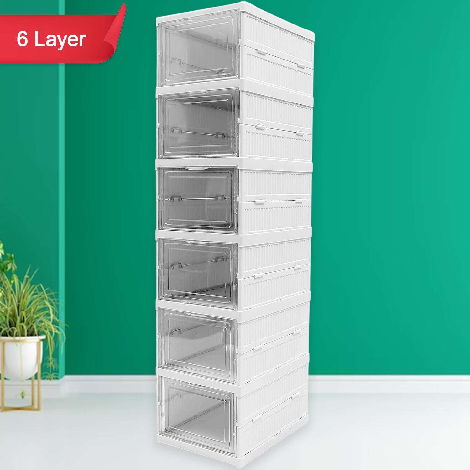 Stackable Multifunctional Storage For Clothes Foldable Drawer Shelf Basket Utility Cart Rack Storage Organizer Cart For Kitchen Pantry Closet Bedroom Bathroom Laundry (6  Layer 1 Pc) - LootFaat