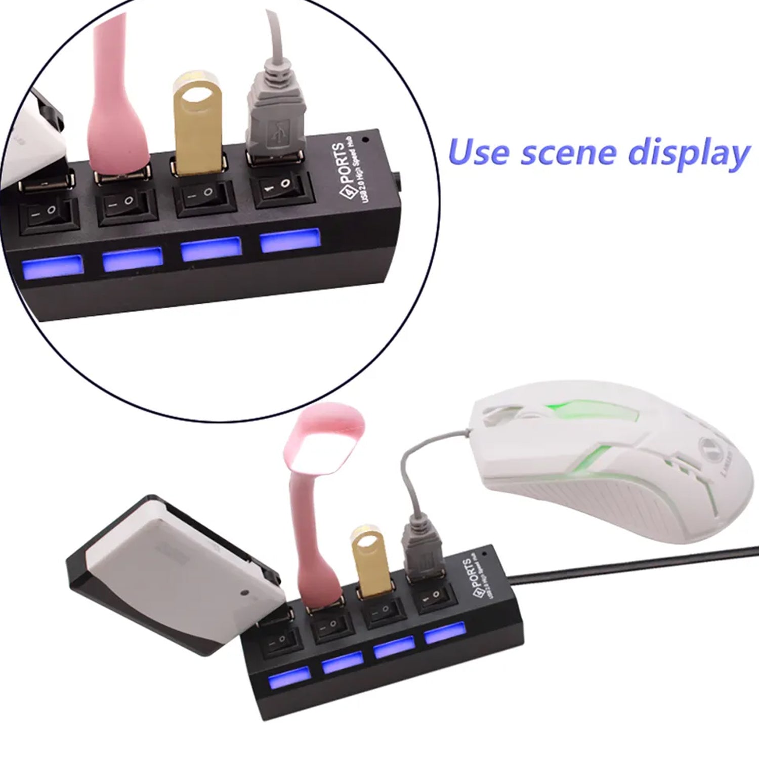 4 Port Usb Hub Usb 2.0 Hub Splitter High Speed With Onoff Switch Multi Led Adapter Compatible With Tablet Laptop Computer Notebook - LootFaat