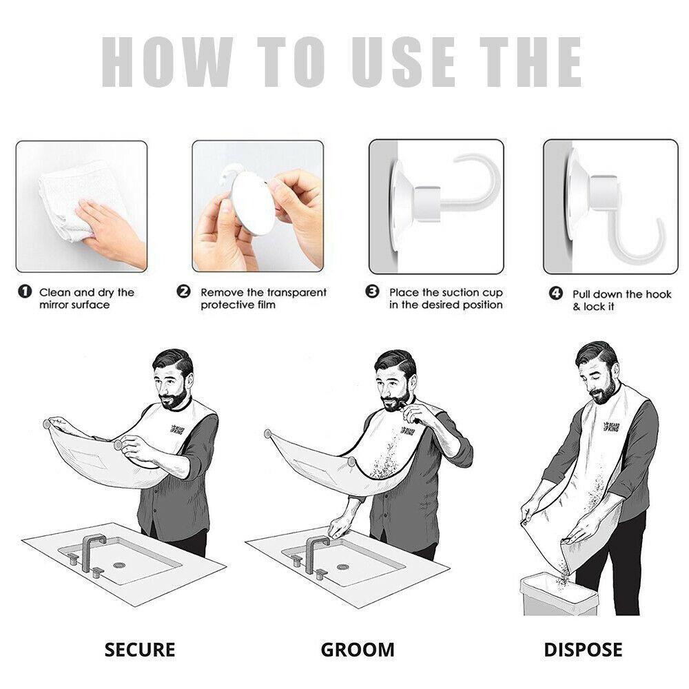 Beard Bib - Hair Clippings Catcher Apron for Men's Grooming (Black)
