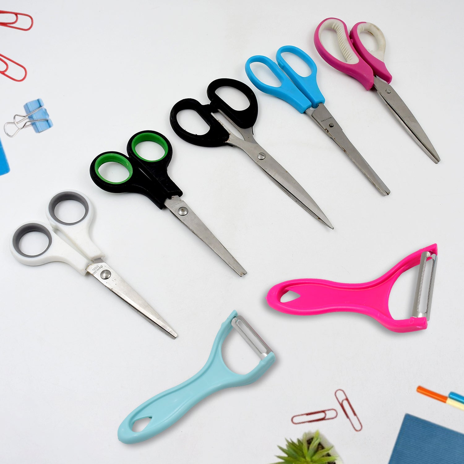 Stainless Steel Kitchen Scissors  Multipurpose Peeler (2 Pc Set  Mix Design Scissor  Peeler) - LootFaat