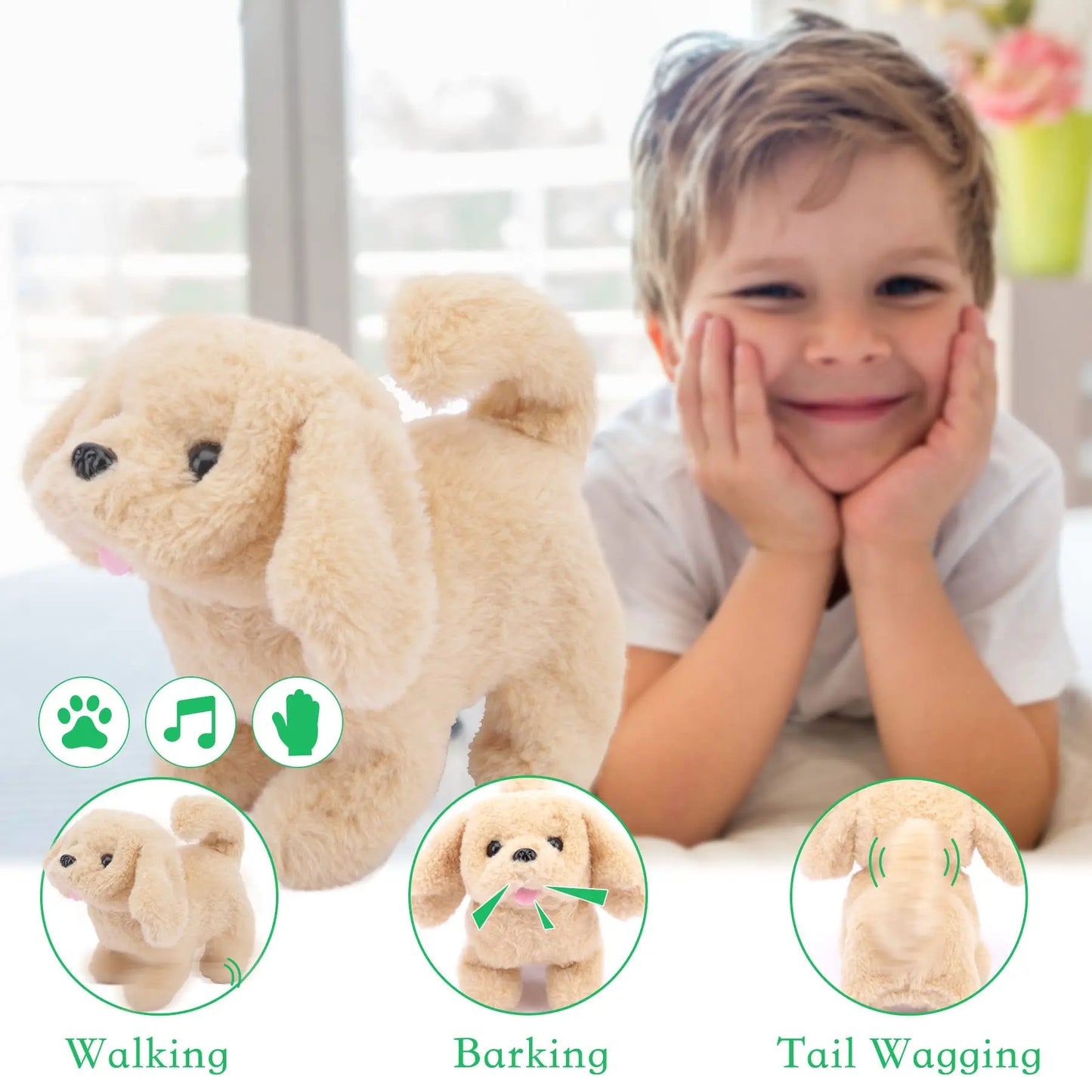 Electronic Interactive Plush Puppy Toy – Walking, Barking, and Tail Wagging Pet for Kids