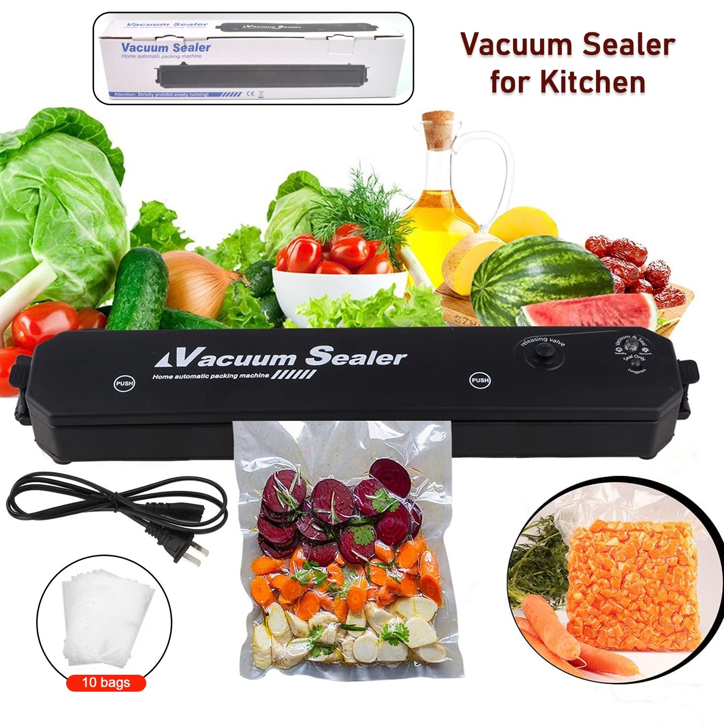 Vacuum Sealer Machine with 10 Bags, Automatic Food Sealer