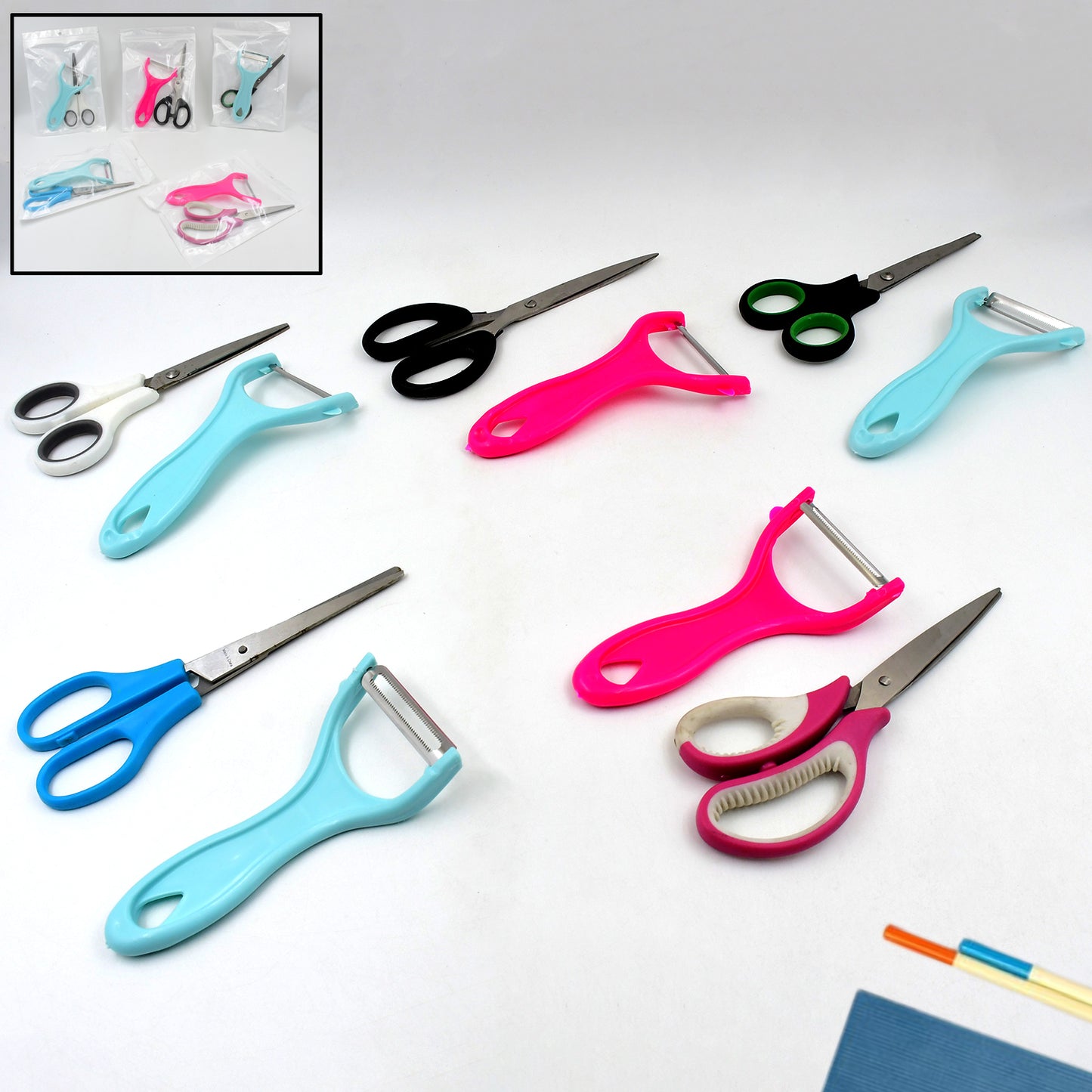 Stainless Steel Kitchen Scissors  Multipurpose Peeler (2 Pc Set  Mix Design Scissor  Peeler) - LootFaat