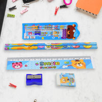 4580  Cartoon Wooden Pencil Set For Kids Boys Return Gifts Birthday Party Space Stationary Set Pencil Eraser Sharpener Combo Kit For Kids Boys