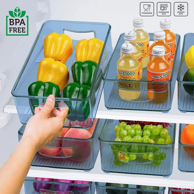 Stackable Fridge Organizer Bins - Set of 2 Clear Plastic Food Storage Containers with Handles - second image