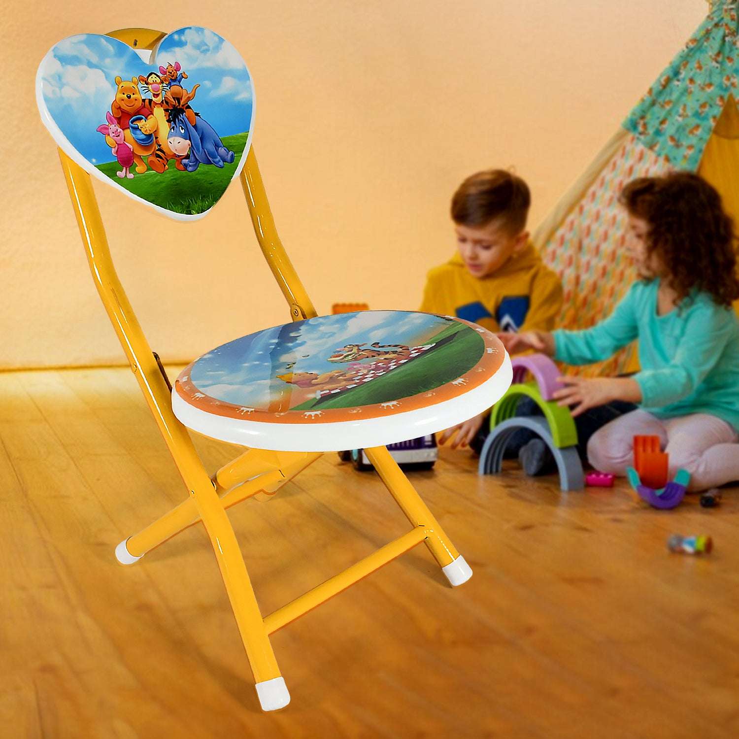 Heart Shape Kids Chair Cartoon Printed Foldable Kids  Children Folding Chair For Playrooms Schools Daycares And Home. Metal And Fibre Body Picnic Beach Camping Chair (1 Pc) - LootFaat