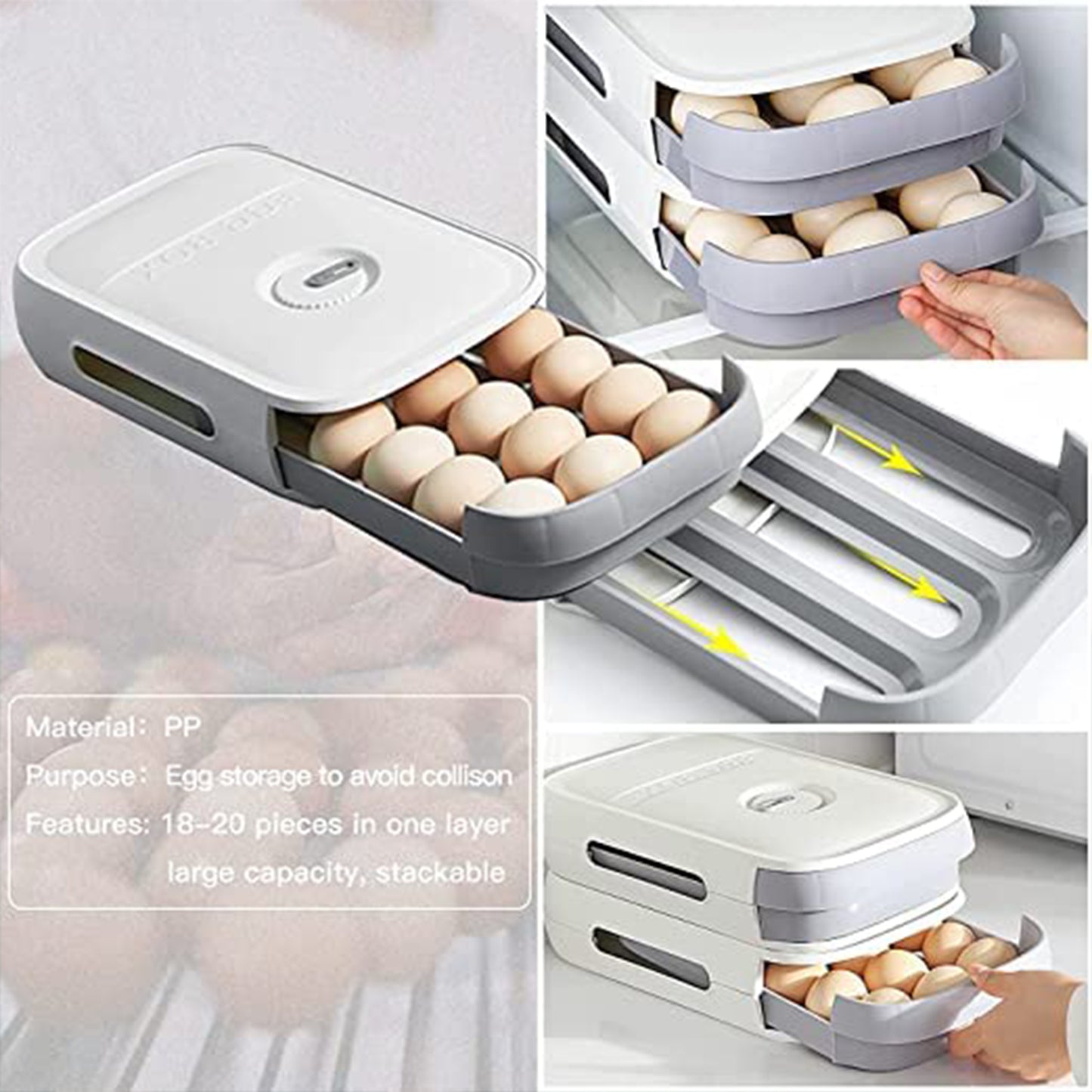 Pull-Out Egg Storage Drawer - Fridge Organizer & Protector (Holds 12)