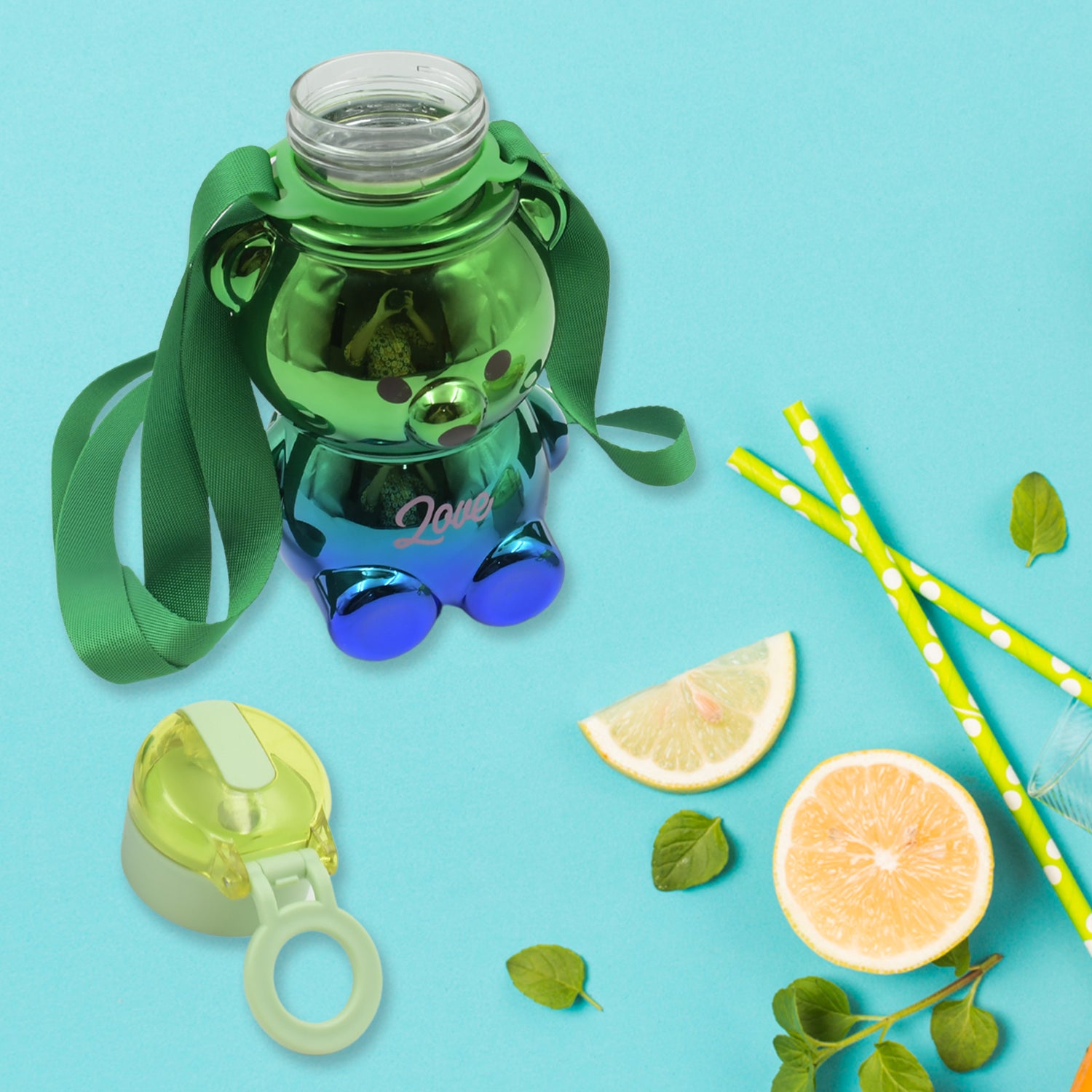 Cute Plastic Water Bottle Straw Bottle With With Adjustable Shoulder Strap And Stickers Portable Drinking Cup Water Bottle For Kids - LootFaat