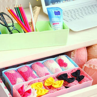 Multi-function Desktop Drawer Storage Box Clothing Organizer 5 Grid Storage Box Underwear Socks Ties Organizer Box (4 Pc Set) - second image