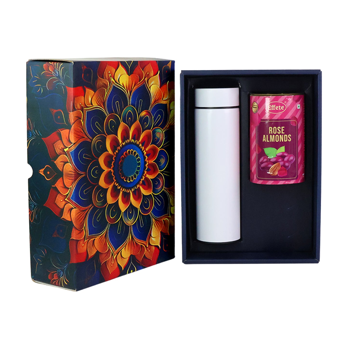 Rose Almonds Chocolate Gift Hamper with Bottle - Golden 2pc Set