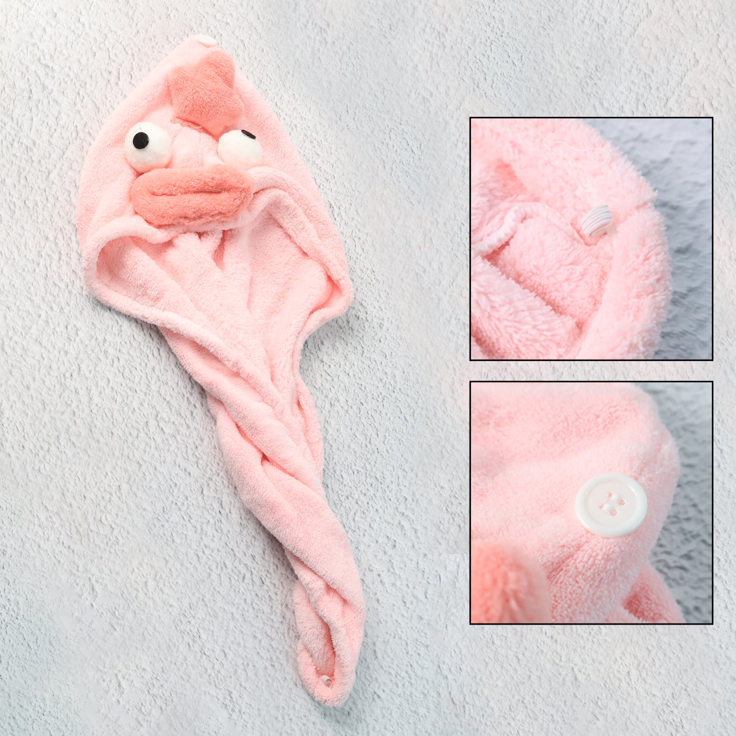 Cartoon Microfiber Hair Drying Towel Wrap with Button