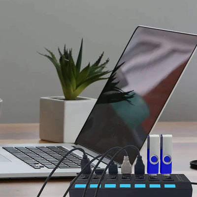 7-Port USB 2.0 Hub with Individual Switches & LED Indicators