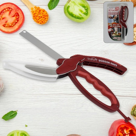 2 In 1 Kitchen Knife Scissor With Spring Locking Hinge And Chopping Board (1 Pc  With Card Packing) - LootFaat
