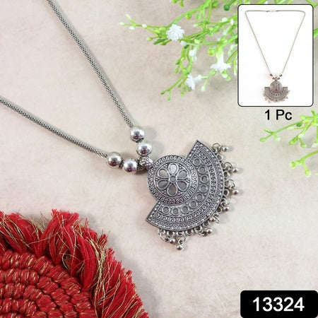 Oxidised Silver-tone Traditional Long Necklace (1 Pc)