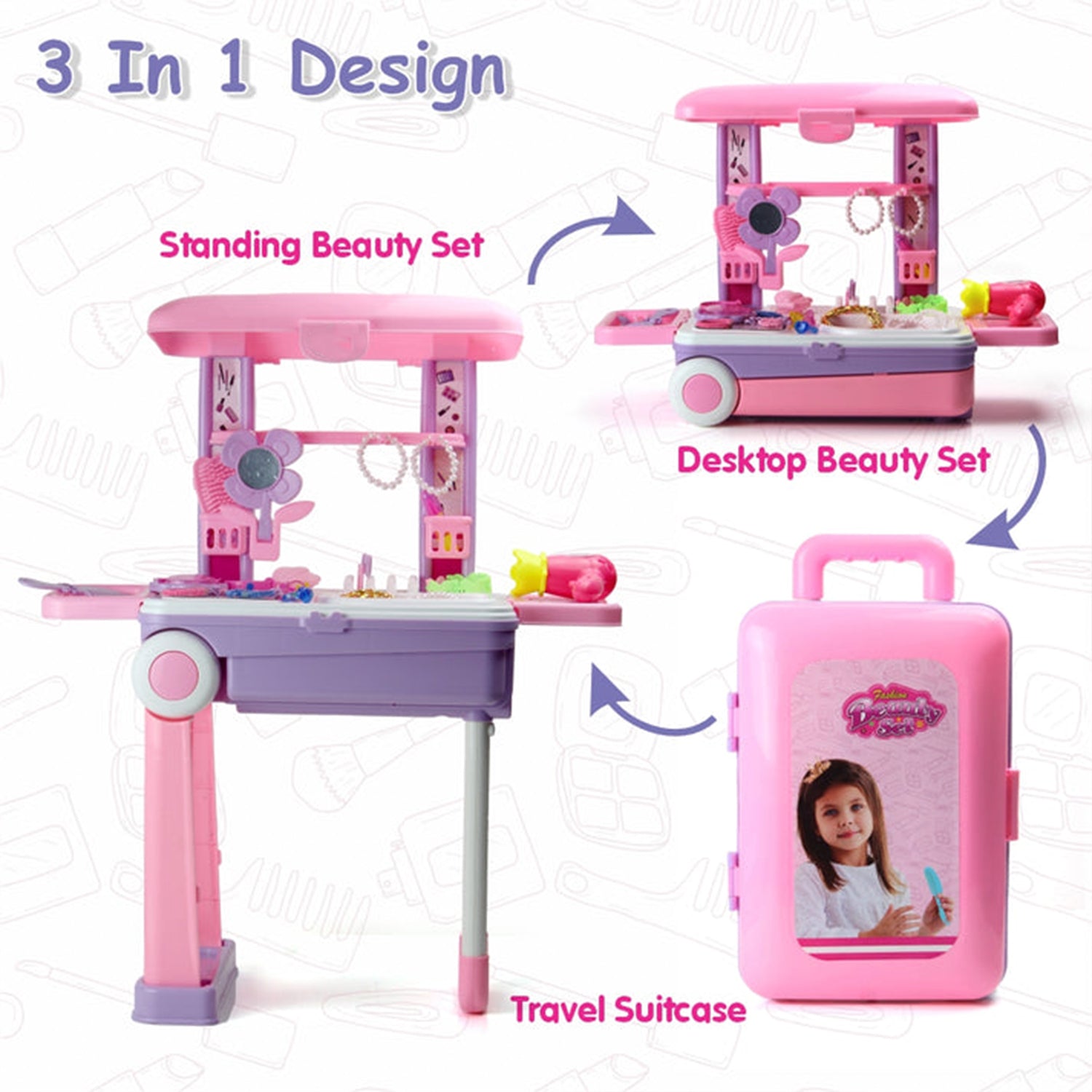 Big Beauty Set Suitcase On Wheel The Ultimate Beauty Set On Wheels For Girls Makeup Kit Is Easy To Clean  Use Portable Beauty Set With 25 Pieces For 3 Years Bis Approved. (Beauty Set Trolley) - LootFaat