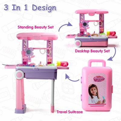 Kids Makeup Kit Suitcase on Wheels - 25 Pcs Pretend Play Beauty Set - second image