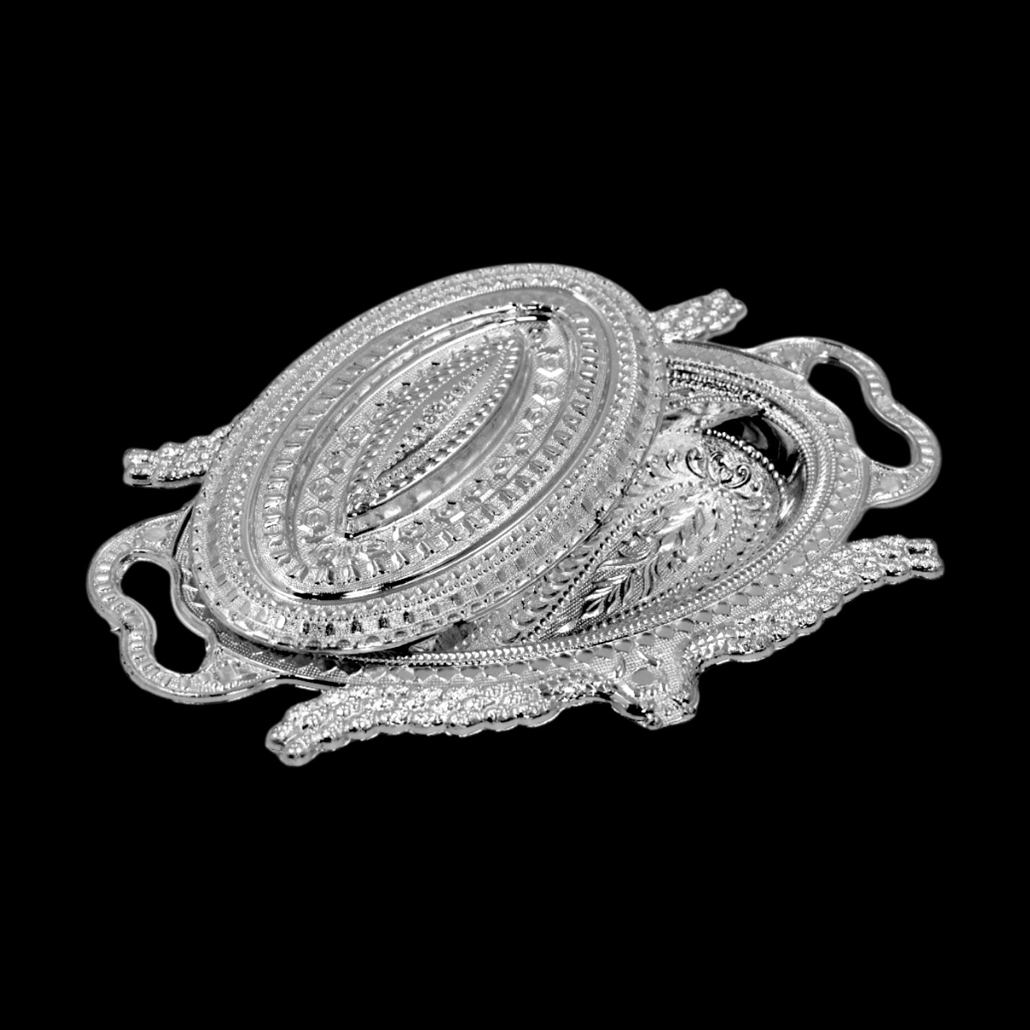 Plastic Peacock Dry Fruit Silver Finish Serving Tray - LootFaat