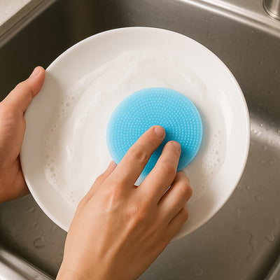 Sky Blue Silicone Dish Scrubber Sponge Mildew Free Non Stick Heat Resistant - second image
