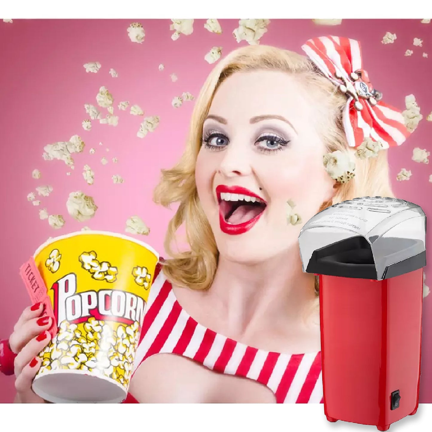 Electric Hot Air Popcorn Maker - Oil-Free Popper Machine