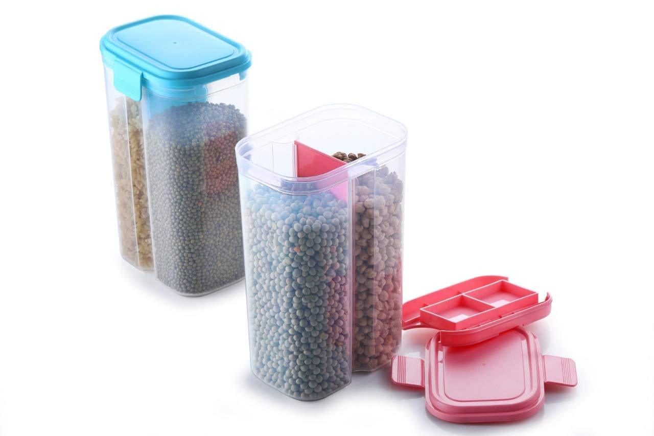 Plastic 2 Sections Air Tight Transparent Food Grain Cereal Storage Container (2 Ltr) - LootFaat