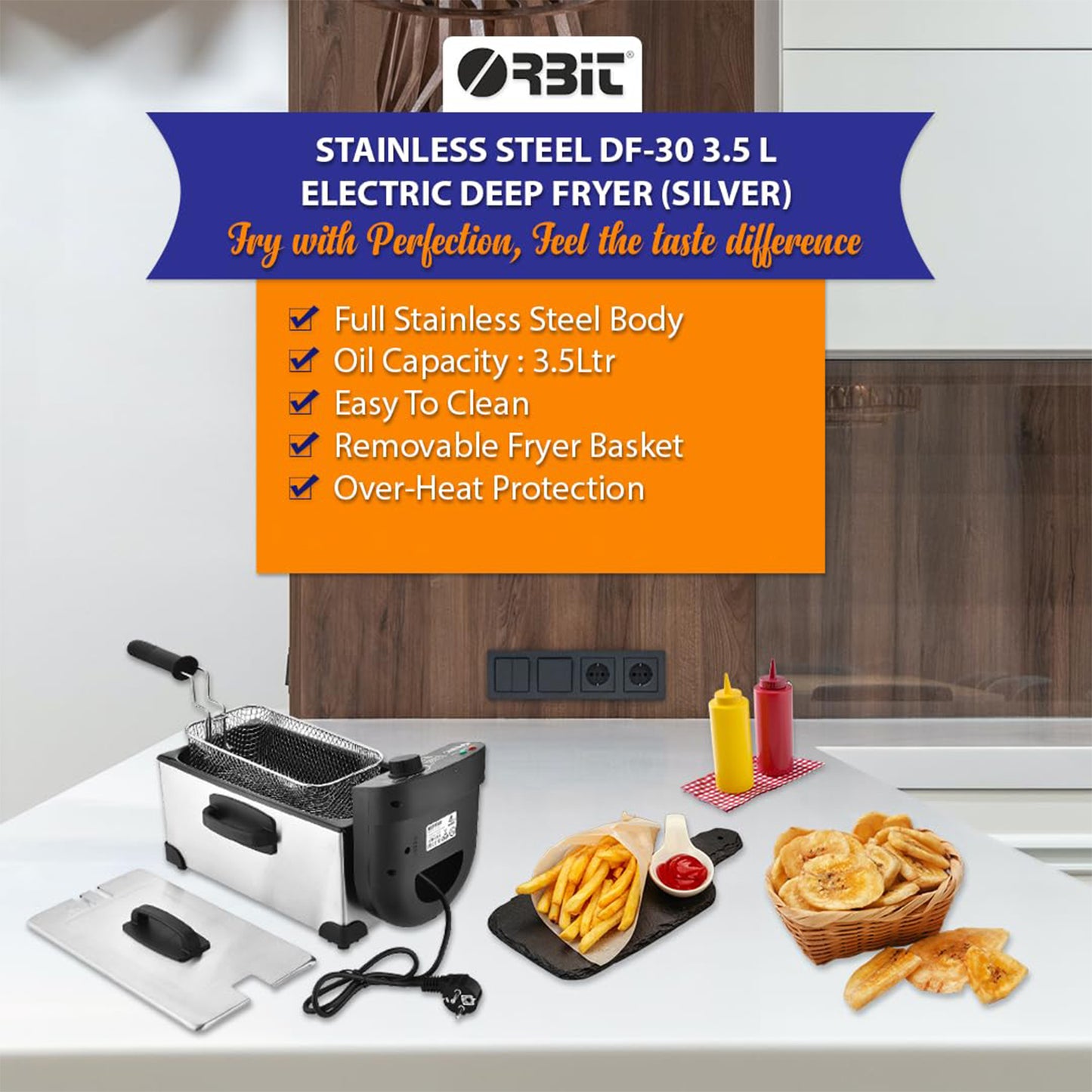 Orbit Heavy Duty 2000W Deep Fryer with 3.5 Litre Oil Capacity – Stainless Steel Electric Fryer