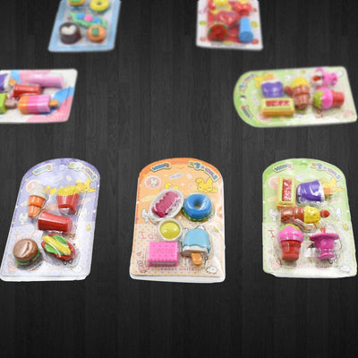 Mix Design 1set Fancy  Stylish Colorful Erasers For Children Different Designs  Mix Eraser Set For Return Gift Birthday Party School Prize (1set 5pc) - second image