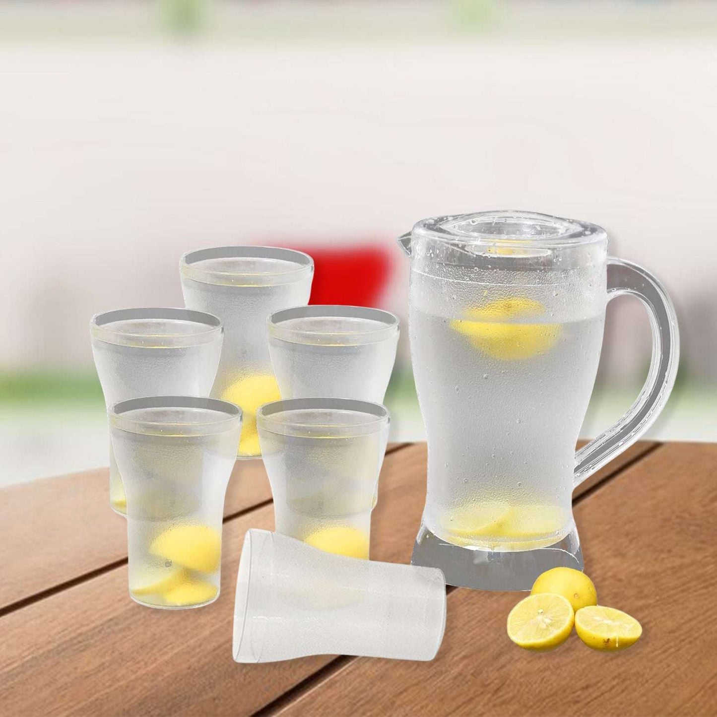 Apex Unbreakable Lemon Jug Set With 6 Glasses  1200ml Jug + 300ml Glasses Approx