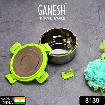 Ganesh Solo Round 400ml Stainless Steel Leakproof Lunch Box - Office & School