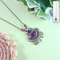 Elegant Traditional Oxidised Temple Motif Long Necklace (1 Pc)