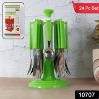 Stainless Steel Cutlery Set With Stand - (24 Pc)