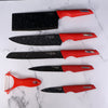 Kitchen Knife Set With Marble-coated Blades  Red Handles (6 Pc)