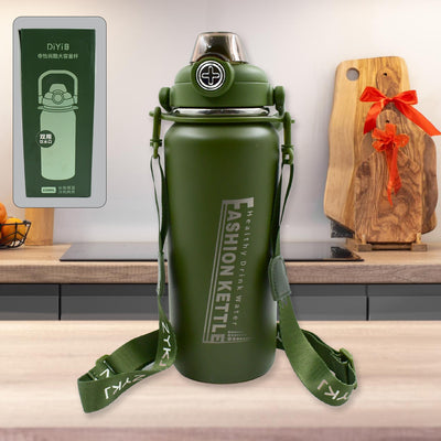 Liter Stainless Steel Water Bottle With Straw Strap  Handle  Vacuum Insulated Thermos Flask Double-walled Coffee Thermos Flask Leak-proof Water Bottle For Sports Fitness Gym (1500ml)